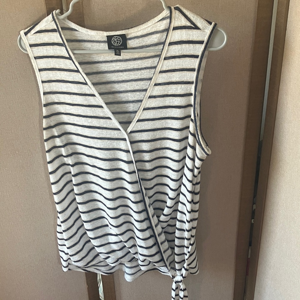 FINAL MARKDOWN Bobeau Black and White Striped Wrap Tank Top xl